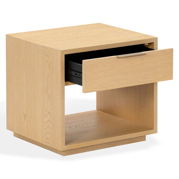 Safavieh Gabribecca Oak Veneer Nightstand with Brass Hardware Single Drawer Bedroom Storage GREIGE OAK SFV4278A