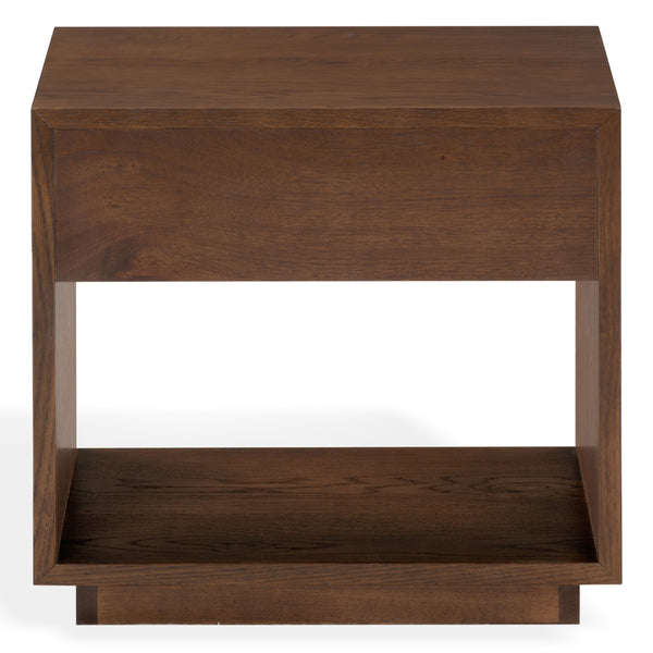 Safavieh Gabribecca Oak Veneer Nightstand with Brass Hardware Single Drawer Bedroom Storage WALNUT SFV4278B