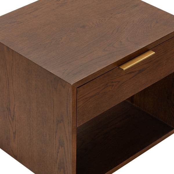 Safavieh Gabribecca Oak Veneer Nightstand with Brass Hardware Single Drawer Bedroom Storage WALNUT SFV4278B
