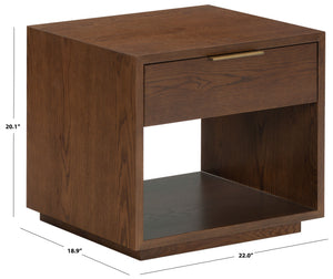 Safavieh Gabribecca Oak Veneer Nightstand with Brass Hardware Single Drawer Bedroom Storage WALNUT SFV4278B