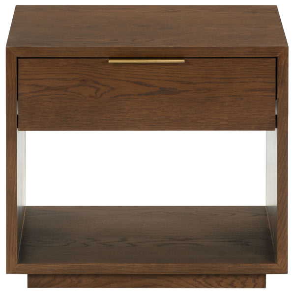 Safavieh Gabribecca Oak Veneer Nightstand with Brass Hardware Single Drawer Bedroom Storage WALNUT SFV4278B