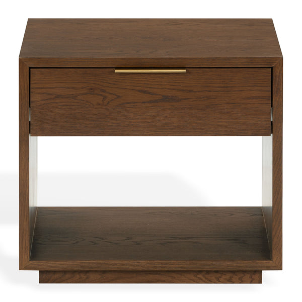 Safavieh Gabribecca Oak Veneer Nightstand with Brass Hardware Single Drawer Bedroom Storage WALNUT SFV4278B