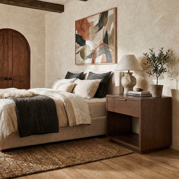 Safavieh Gabribecca Oak Veneer Nightstand with Brass Hardware Single Drawer Bedroom Storage WALNUT SFV4278B