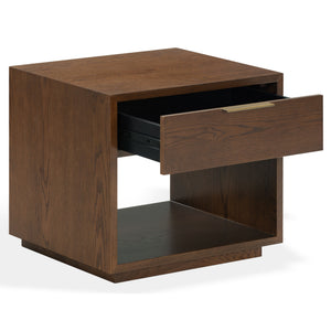 Safavieh Gabribecca Oak Veneer Nightstand with Brass Hardware Single Drawer Bedroom Storage WALNUT SFV4278B