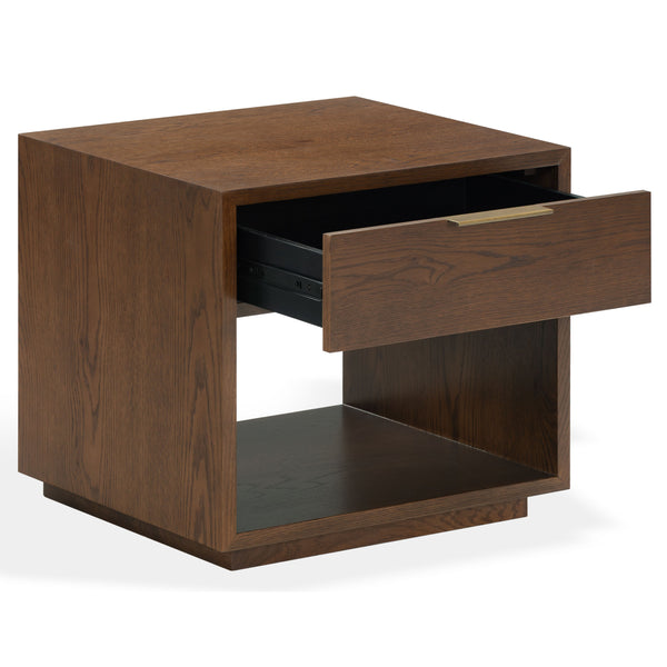 Safavieh Gabribecca Oak Veneer Nightstand with Brass Hardware Single Drawer Bedroom Storage WALNUT SFV4278B