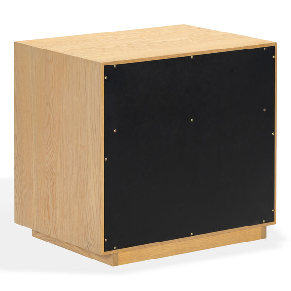 Safavieh Gabribecca Oak Veneer 2 Drawer Nightstand Brass Accents Contemporary Bedroom Storage GREIGE OAK SFV4279A