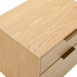 Safavieh Gabribecca Oak Veneer 2 Drawer Nightstand Brass Accents Contemporary Bedroom Storage GREIGE OAK SFV4279A
