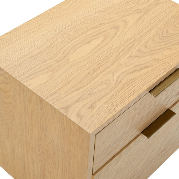 Safavieh Gabribecca Oak Veneer 2 Drawer Nightstand Brass Accents Contemporary Bedroom Storage GREIGE OAK SFV4279A
