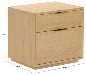 Safavieh Gabribecca Oak Veneer 2 Drawer Nightstand Brass Accents Contemporary Bedroom Storage GREIGE OAK SFV4279A