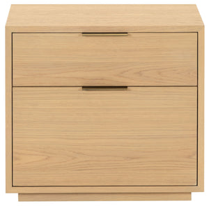 Safavieh Gabribecca Oak Veneer 2 Drawer Nightstand Brass Accents Contemporary Bedroom Storage GREIGE OAK SFV4279A