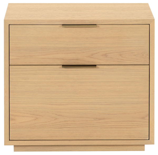 Safavieh Gabribecca Oak Veneer 2 Drawer Nightstand Brass Accents Contemporary Bedroom Storage GREIGE OAK SFV4279A