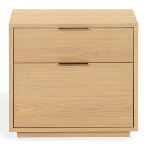 Safavieh Gabribecca Oak Veneer 2 Drawer Nightstand Brass Accents Contemporary Bedroom Storage GREIGE OAK SFV4279A