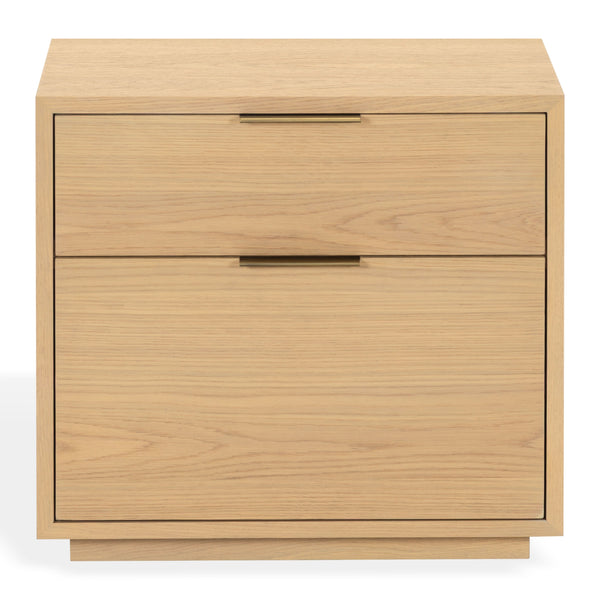 Safavieh Gabribecca Oak Veneer 2 Drawer Nightstand Brass Accents Contemporary Bedroom Storage GREIGE OAK SFV4279A
