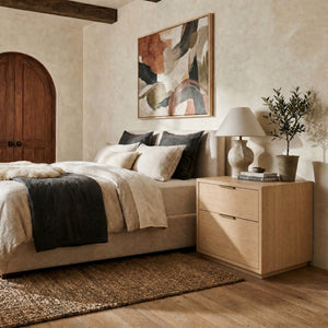 Safavieh Gabribecca Oak Veneer 2 Drawer Nightstand Brass Accents Contemporary Bedroom Storage GREIGE OAK SFV4279A