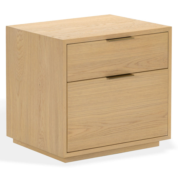 Safavieh Gabribecca Oak Veneer 2 Drawer Nightstand Brass Accents Contemporary Bedroom Storage GREIGE OAK SFV4279A