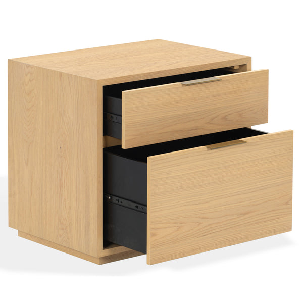 Safavieh Gabribecca Oak Veneer 2 Drawer Nightstand Brass Accents Contemporary Bedroom Storage GREIGE OAK SFV4279A
