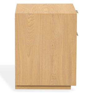 Safavieh Gabribecca Oak Veneer 2 Drawer Nightstand Brass Accents Contemporary Bedroom Storage GREIGE OAK SFV4279A