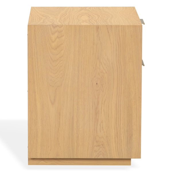 Safavieh Gabribecca Oak Veneer 2 Drawer Nightstand Brass Accents Contemporary Bedroom Storage GREIGE OAK SFV4279A