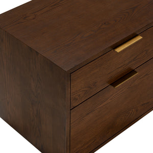 Safavieh Gabribecca Oak Veneer 2 Drawer Nightstand Brass Accents Contemporary Bedroom Storage WALNUT SFV4279B