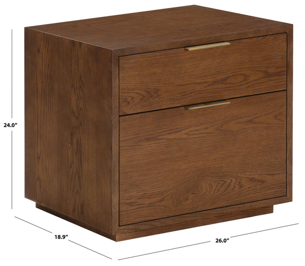 Safavieh Gabribecca Oak Veneer 2 Drawer Nightstand Brass Accents Contemporary Bedroom Storage WALNUT SFV4279B