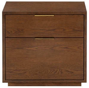 Safavieh Gabribecca Oak Veneer 2 Drawer Nightstand Brass Accents Contemporary Bedroom Storage WALNUT SFV4279B
