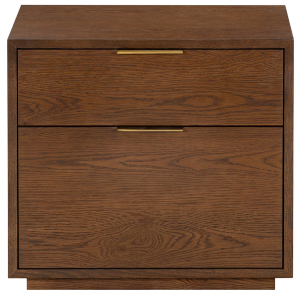 Safavieh Gabribecca Oak Veneer 2 Drawer Nightstand Brass Accents Contemporary Bedroom Storage WALNUT SFV4279B