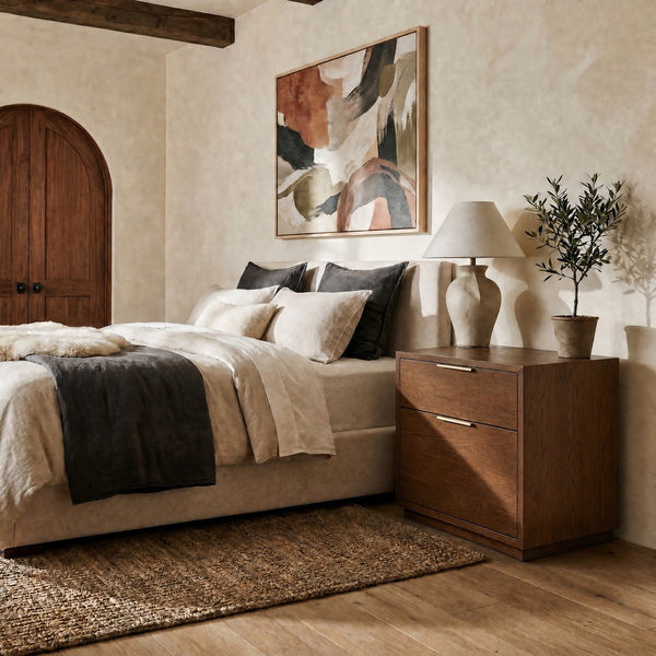 Safavieh Gabribecca Oak Veneer 2 Drawer Nightstand Brass Accents Contemporary Bedroom Storage WALNUT SFV4279B