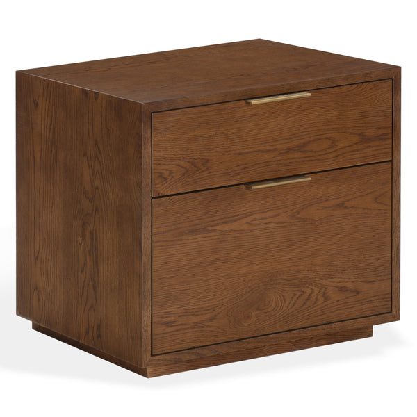 Safavieh Gabribecca Oak Veneer 2 Drawer Nightstand Brass Accents Contemporary Bedroom Storage WALNUT SFV4279B