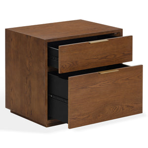 Safavieh Gabribecca Oak Veneer 2 Drawer Nightstand Brass Accents Contemporary Bedroom Storage WALNUT SFV4279B