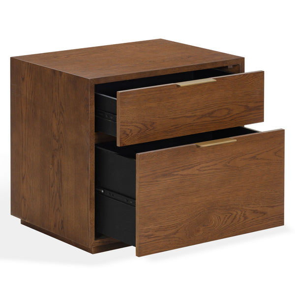 Safavieh Gabribecca Oak Veneer 2 Drawer Nightstand Brass Accents Contemporary Bedroom Storage WALNUT SFV4279B