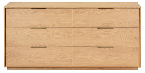 Safavieh Gabribecca Six Drawer Dresser with Oak Finish and Brass Hardware for Modern Bedrooms Gray SFV4280A