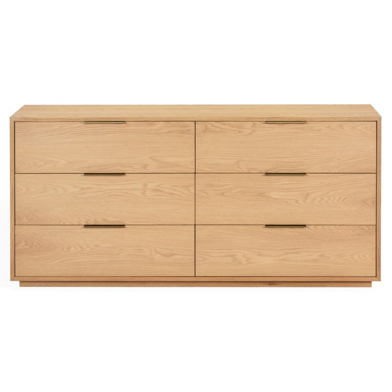 Safavieh Gabribecca Six Drawer Dresser with Oak Finish and Brass Hardware for Modern Bedrooms Gray SFV4280A