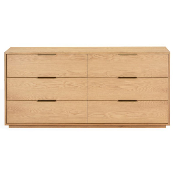Safavieh Gabribecca Six Drawer Dresser with Oak Finish and Brass Hardware for Modern Bedrooms Gray SFV4280A