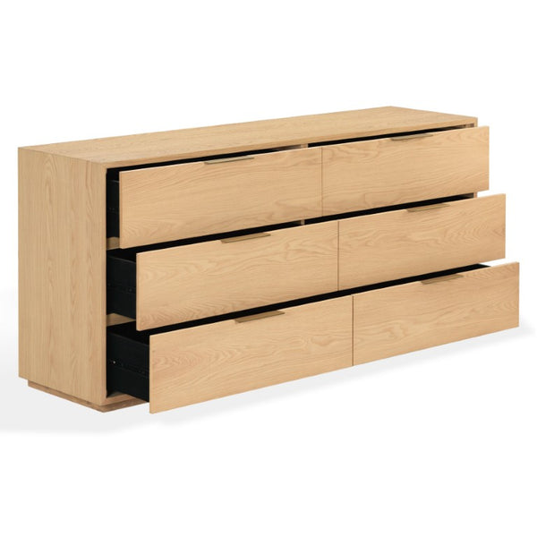 Safavieh Gabribecca Six Drawer Dresser with Oak Finish and Brass Hardware for Modern Bedrooms Gray SFV4280A