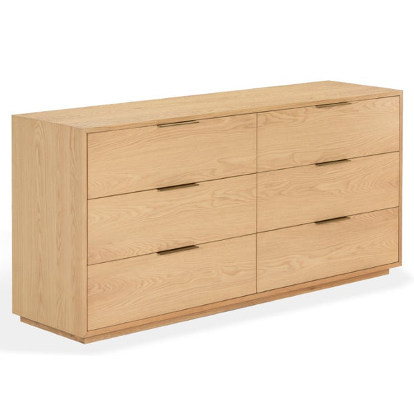 Safavieh Gabribecca Six Drawer Dresser with Oak Finish and Brass Hardware for Modern Bedrooms Gray SFV4280A