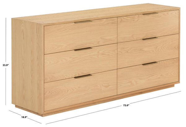 Safavieh Gabribecca Six Drawer Dresser with Oak Finish and Brass Hardware for Modern Bedrooms Gray SFV4280A