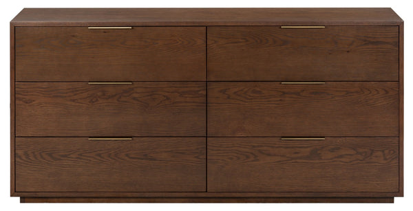 Safavieh Gabribecca Six Drawer Dresser with Oak Finish and Brass Hardware for Modern Bedrooms Brown SFV4280B