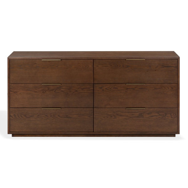 Safavieh Gabribecca Six Drawer Dresser with Oak Finish and Brass Hardware for Modern Bedrooms Brown SFV4280B