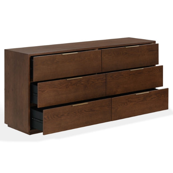 Safavieh Gabribecca Six Drawer Dresser with Oak Finish and Brass Hardware for Modern Bedrooms Brown SFV4280B