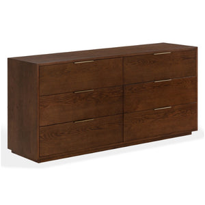 Safavieh Gabribecca Six Drawer Dresser with Oak Finish and Brass Hardware for Modern Bedrooms Brown SFV4280B