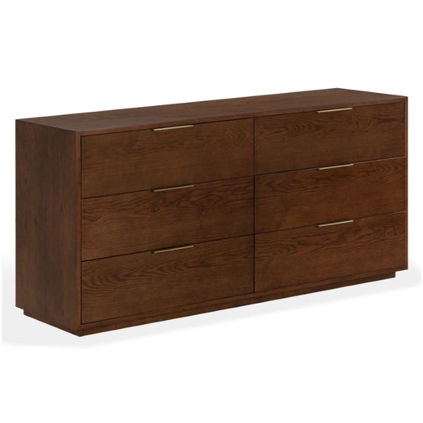 Safavieh Gabribecca Six Drawer Dresser with Oak Finish and Brass Hardware for Modern Bedrooms Brown SFV4280B