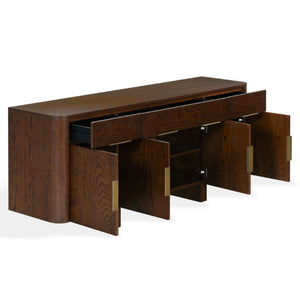 Safavieh Dorothea Mid-Century Walnut Sideboard with Brass Hardware and Three Drawer Storage SFV4282A