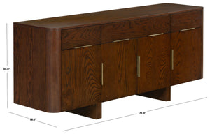Safavieh Dorothea Mid-Century Walnut Sideboard with Brass Hardware and Three Drawer Storage SFV4282A