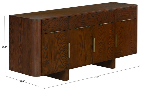 Safavieh Dorothea Mid-Century Walnut Sideboard with Brass Hardware and Three Drawer Storage SFV4282A
