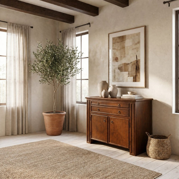 Safavieh Caroline Walnut and Brass Two Drawer Open Shelf Chest for Bedroom or Entryway SFV4283A
