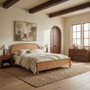 Safavieh Mandie Solid Wood Bed Classic Transitional Bedroom Centerpiece with Warm Natural Finish Appeal Light Brown King SFV4284A-K-2BX