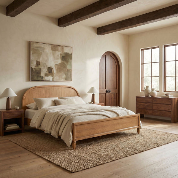 Safavieh Mandie Solid Wood Bed Classic Transitional Bedroom Centerpiece with Warm Natural Finish Appeal Light Brown King SFV4284A-K-2BX