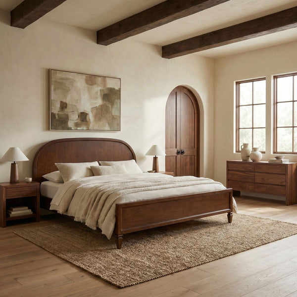 Safavieh Mandie Solid Wood Bed Classic Transitional Bedroom Centerpiece with Warm Natural Finish Appeal Walnut King SFV4284B-K-2BX
