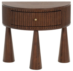 Safavieh Vivietta Fluted Walnut Nightstand with Brass Hardware for Modern Bedroom Elegance SFV4286A