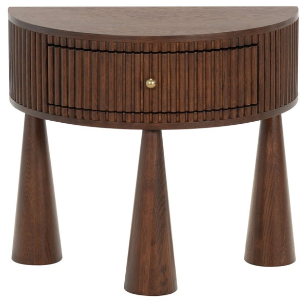 Safavieh Vivietta Fluted Walnut Nightstand with Brass Hardware for Modern Bedroom Elegance SFV4286A